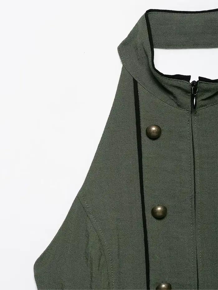 HH Gilet Militaire Bohème Romantique Olive pour Femme