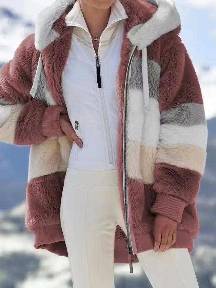 Femmes printemps et automne grande taille Long ours en peluche manteau chaud épaississement polaire fausse fourrure