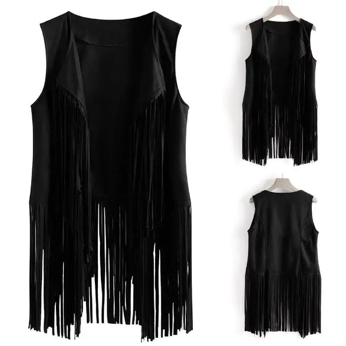 Nouveau Gilet Frangé Sans Manches pour Femme 2025 – Cardigan Ouvert Style Artistique Rétro Personnalisé en Tissu