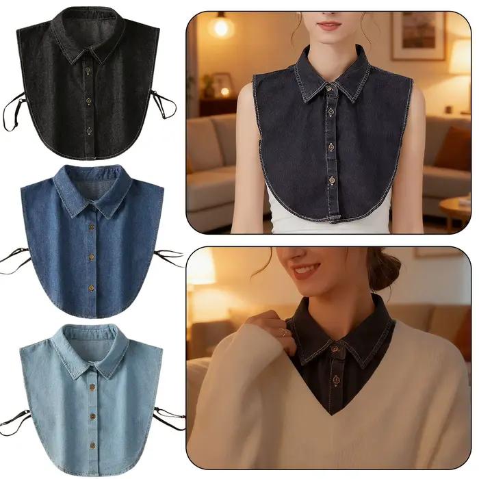 Faux col de chemise pour femme en jean, détachable, professionnel, polyvalent, décoratif, style demi-chemise