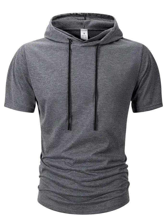 Sweat-shirt à capuche pour hommes, décontracté, manches courtes, ample, couleur unie, léger, Fitness, dessus respirants, été