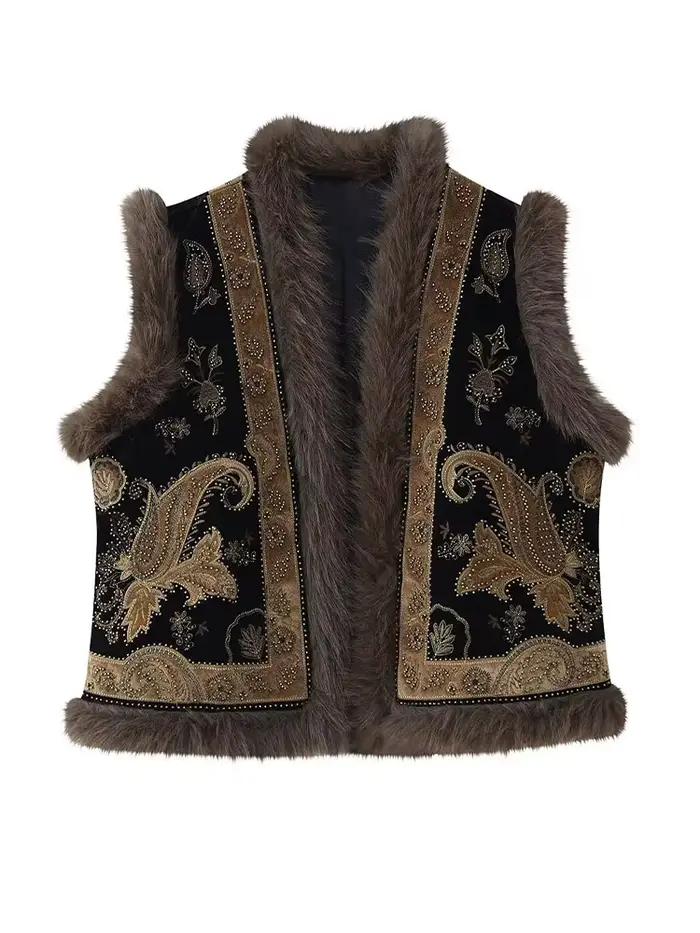 HH Fashion Gilet Chaud Sans Manches Rétro Style Urbain pour Femme