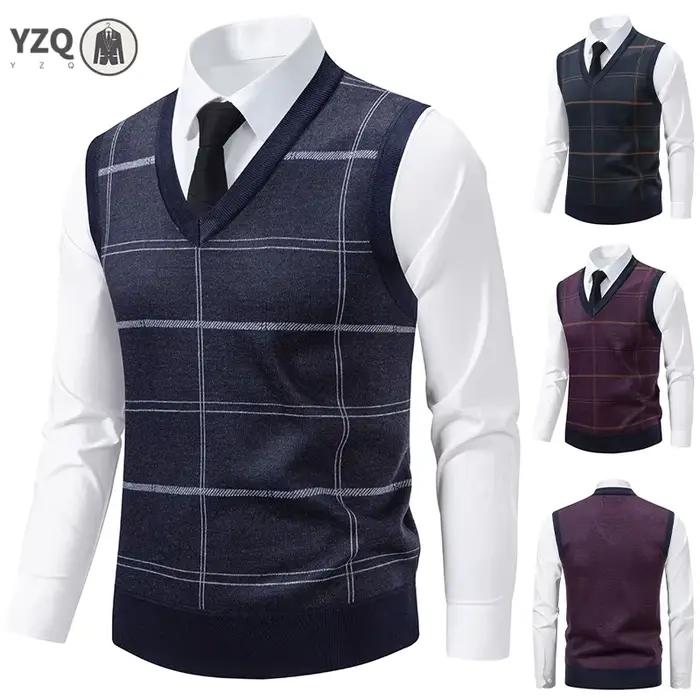 Pull tricoté à col en v pour hommes, chaud, automne hiver, grille de diamant, fleur torsadée, décontracté, mode, haut polyvalent en tricot