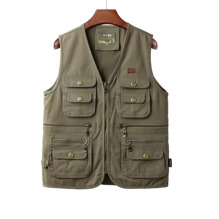Gilet pour homme multi-poches sans manches, veste cargo pour homme, vêtements de travail en plein air, voyage, randonnée, gilet en coton
