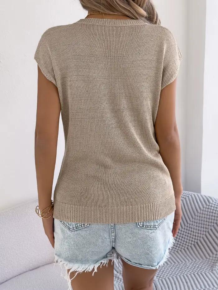Pull décontracté à col rond et manches chauve-souris en tricot ajouré pour femme