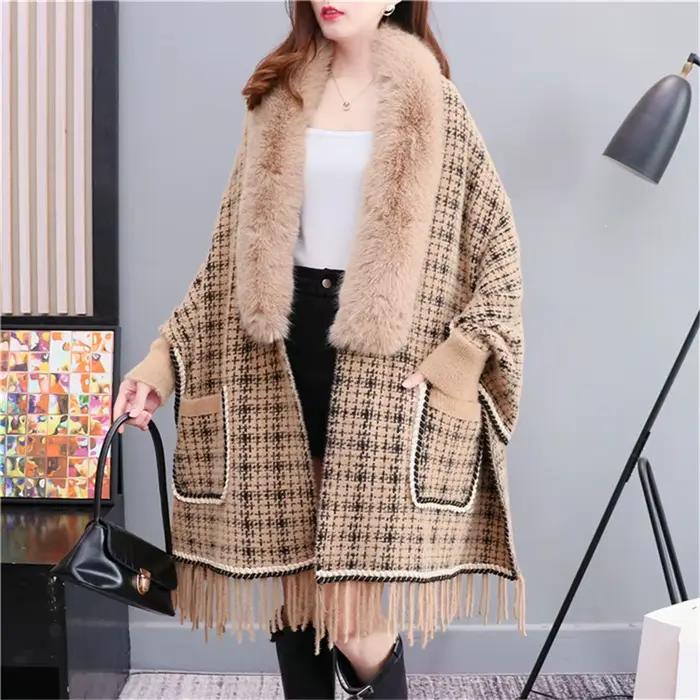 Manteau cardigan en fausse fourrure de vison avec poche pour femme