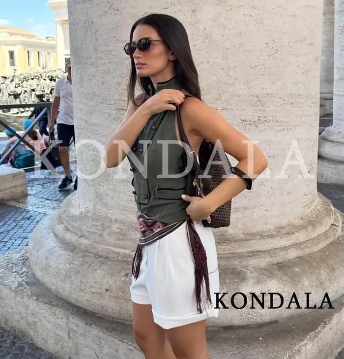 KONDALA Gilet Chic Vintage pour Femme avec Fermeture Éclair et Boutons