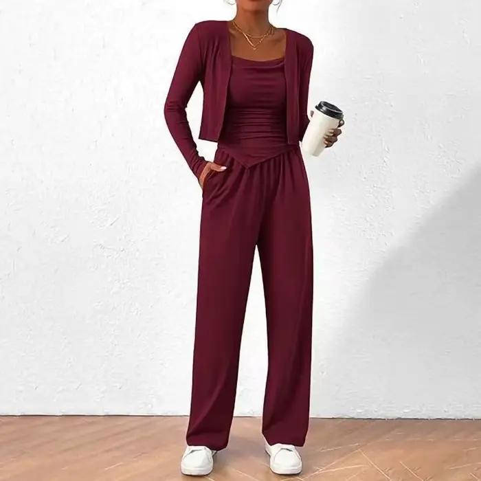 Ensemble trois pièces Cardigan pour femme, gilet décontracté avec pantalon à jambes larges, pour les déplacements, automne et hiver 2025