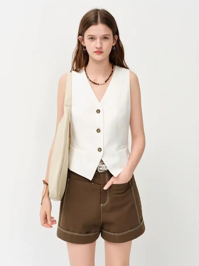 FSLE Gilet col en V style Old Money pour femme