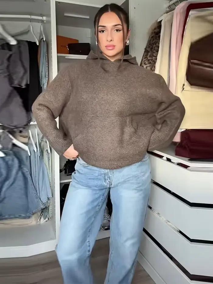 Pull à capuche surdimensionné vert à manches longues pour femme