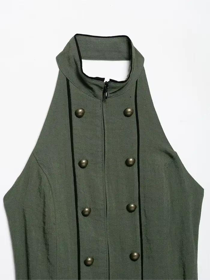 HH Gilet Militaire Bohème Romantique Olive pour Femme