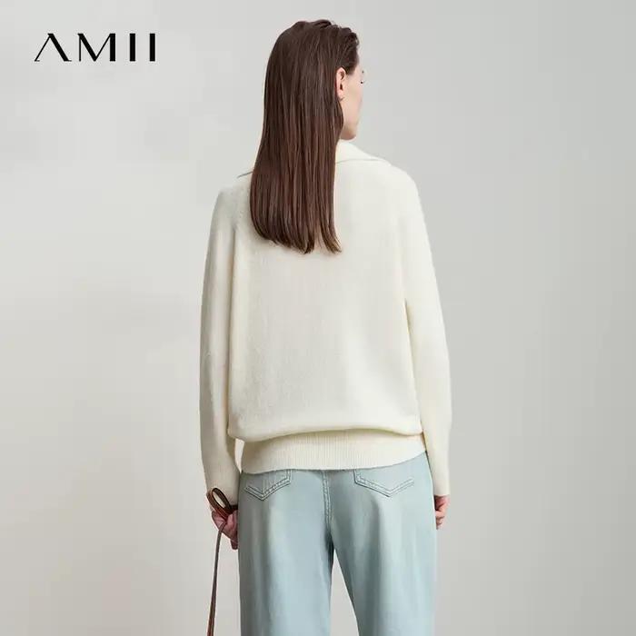 AMII femmes pull 2025 automne nouvelle femme vêtements couleur unie col en v