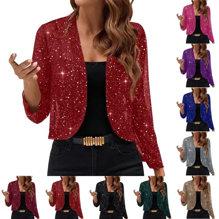 Femmes élégant Cardigan vestes courtes décontracté brillant décoration vous apporter un tempérament raffiné dame fête doux confort Costume