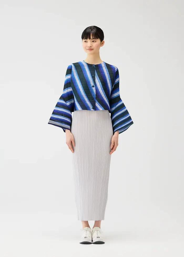 Cardigan plissé imprimé Miyake, chemise à manches évasées boutonnée, hauts