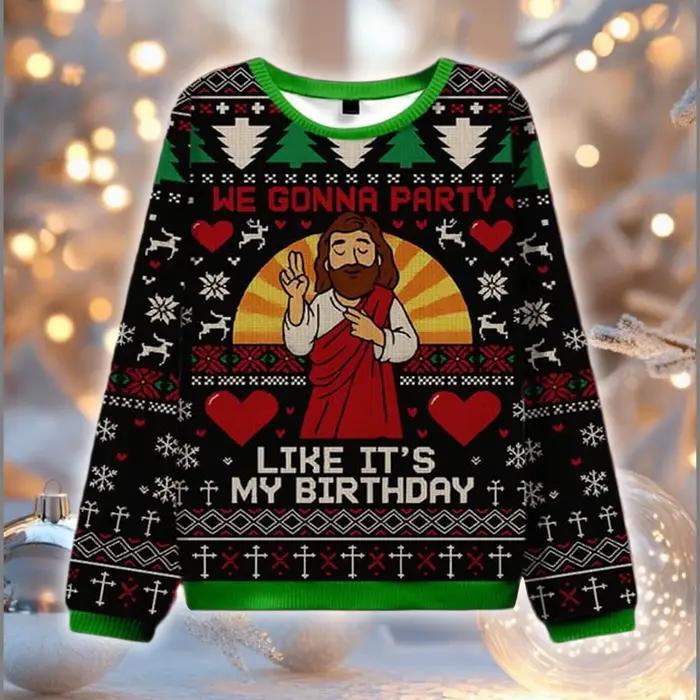Joyeux anniversaire jésus fête laid pull de noël drôle religieux vacances sweat-shirt cadeaux de célébration