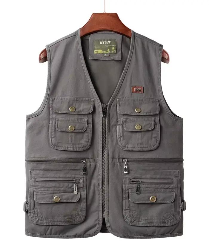 Gilet pour homme multi-poches sans manches, veste cargo pour homme, vêtements de travail en plein air, voyage, randonnée, gilet en coton