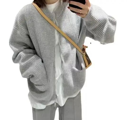 Pull Design de couleur unie à Double fermeture éclair pour Cardigan pour femmes