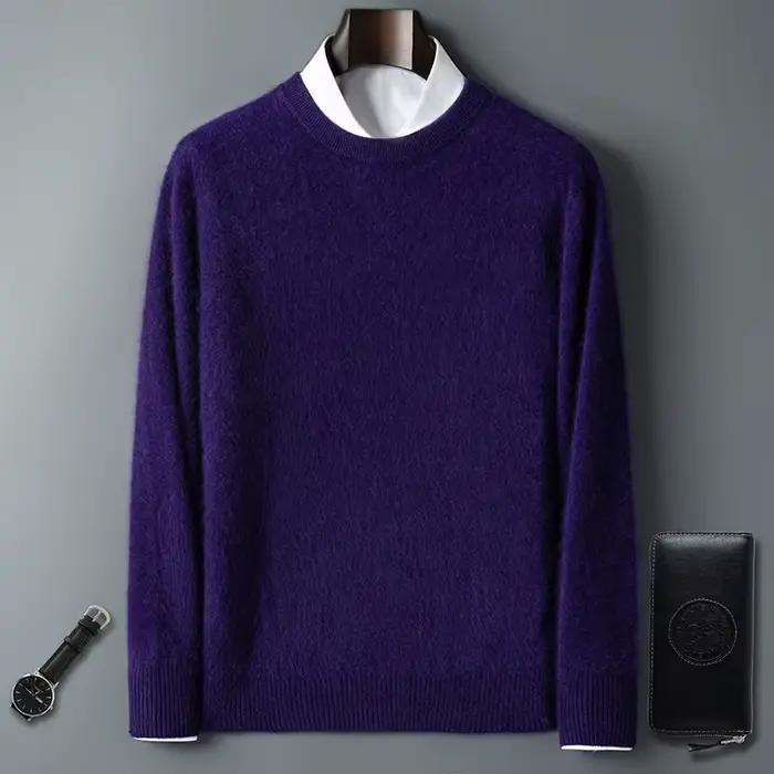 Pull à col rond en cachemire de vison pur pour homme, pull décontracté tricoté à manches longues, vêtements pour l'automne et l'hiver, 100%
