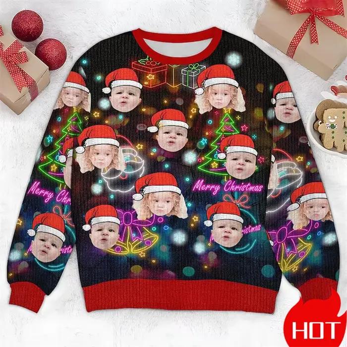 Photos personnalisées pull de noël moche unisexe personnalisé Photo graphique sweats personnaliser visage cadeaux de famille pulls nouveau