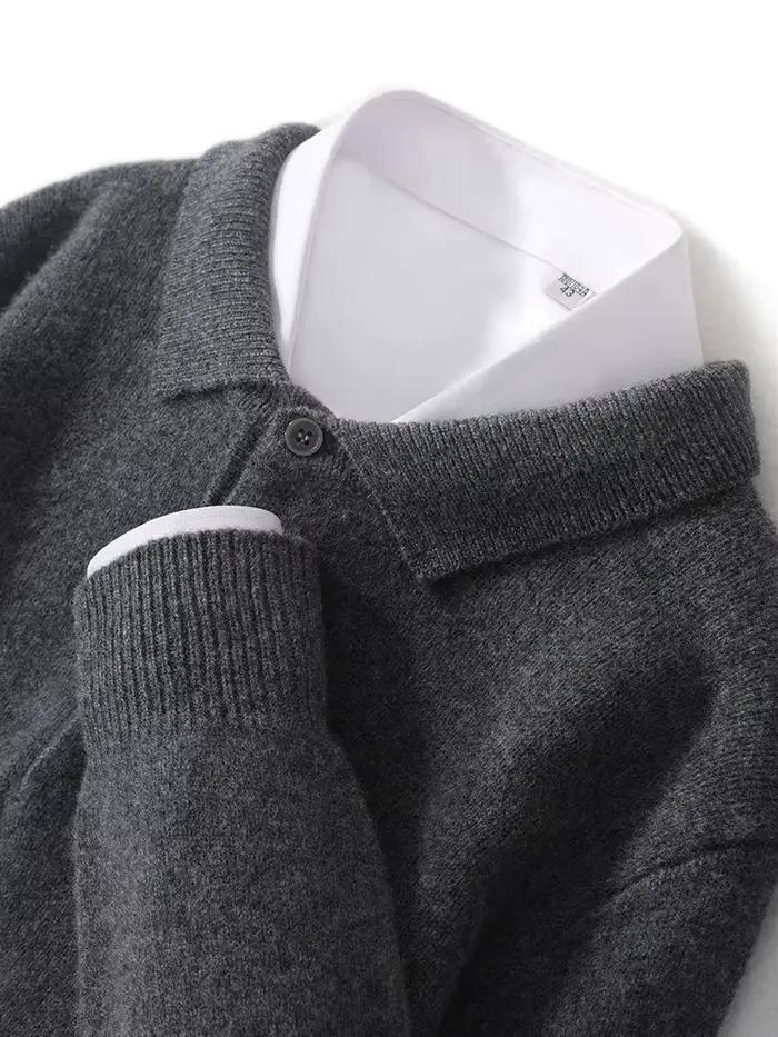 Pull à col POLO pour hommes, épais, manches longues, pulls d'affaires, 100% laine mérinos, chemise en tricot, vêtements de base, nouvelle collection automne hiver