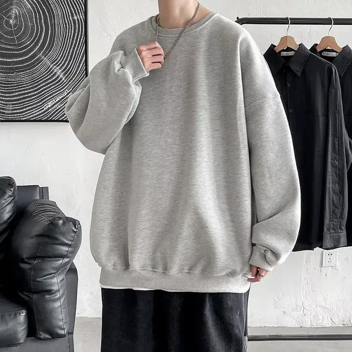 Sweat-shirt à col rond pour homme, coupe ample, couleur unie, grande taille, idéal pour le printemps et l'automne