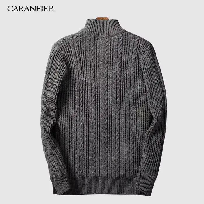CARANFIER velours fermeture éclair marque chandails hommes tricoté Cardigan coupe ajustée vêtements solide côtelé bas pull tricots manteaux 3XL