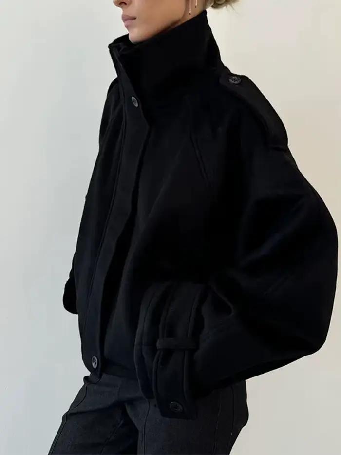 Manteau en laine ample à col montant pour femme