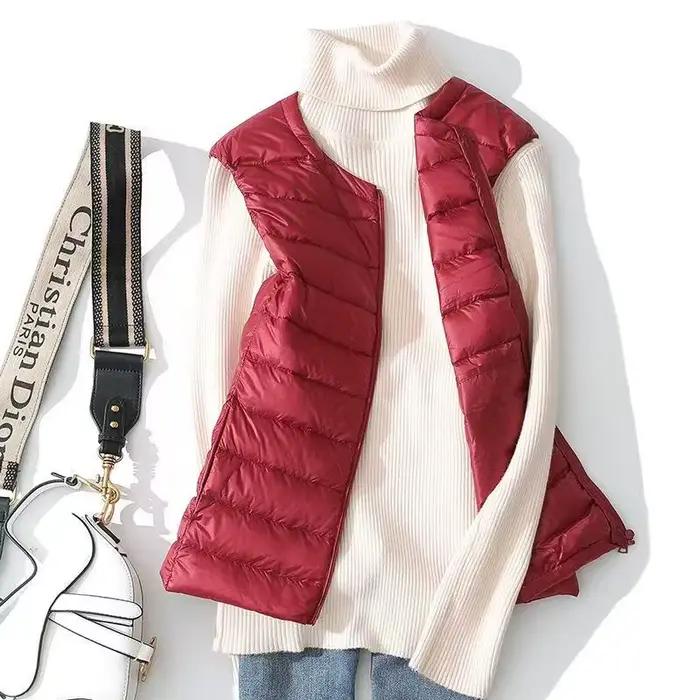 2025 automne/hiver nouveau gilet léger pour femme col rond court chaud duvet de canard Portable débardeur grand M-8XL