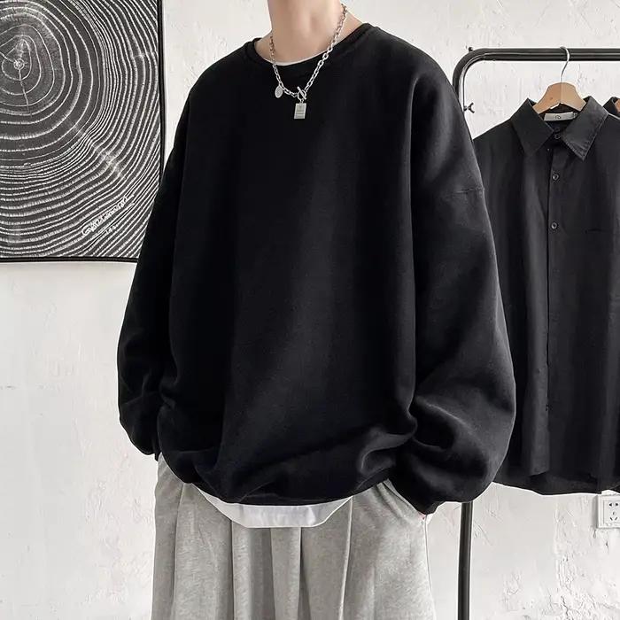 Sweat-shirt à col rond pour homme, coupe ample, couleur unie, grande taille, idéal pour le printemps et l'automne