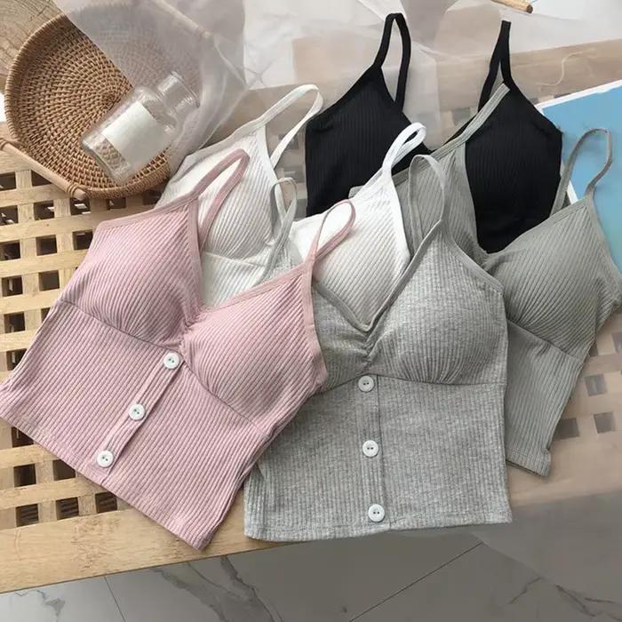 Femmes tricoté débardeur sangle gilet femme tricot haut court poitrine enveloppement pur sous-vêtements en coton Camisoles