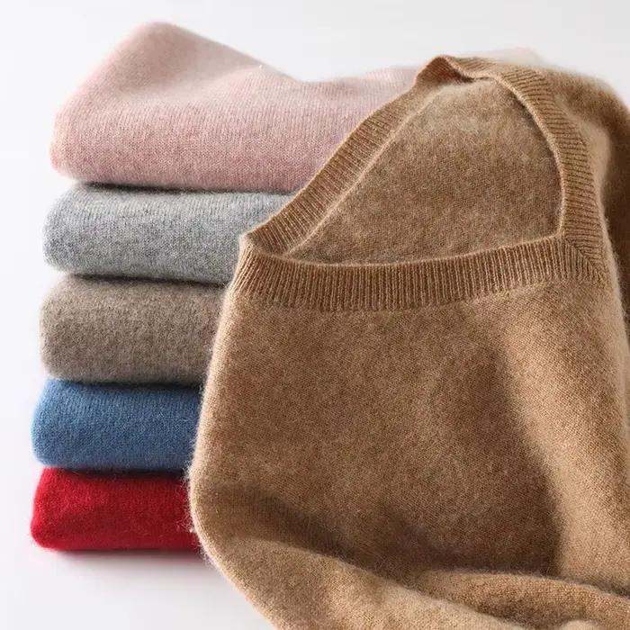 Pull femme col en v manches longues 100% pur cachemire automne hiver chaud doux tricot