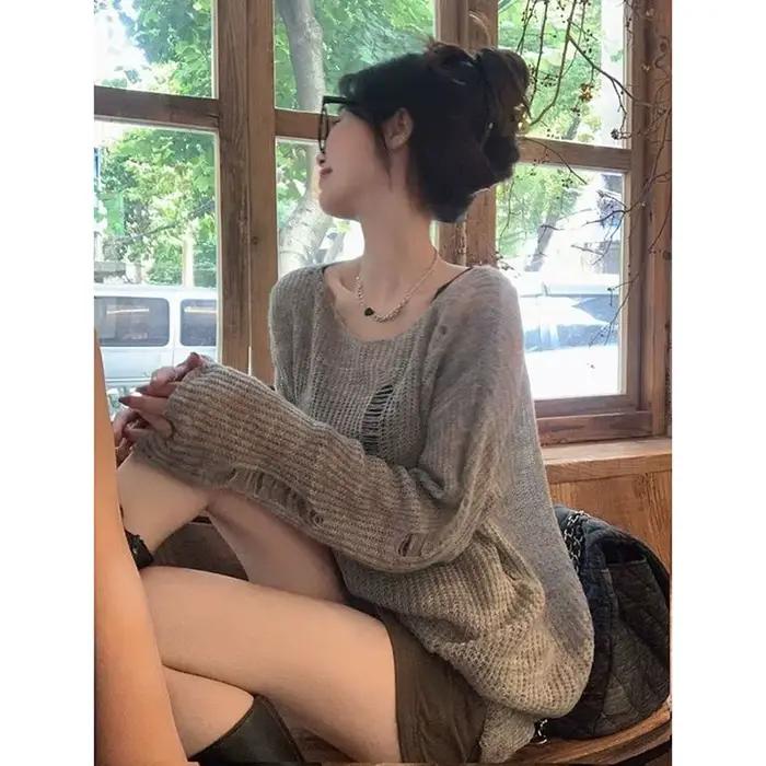 Pulls en tricot à trous style décontracté pour femme
