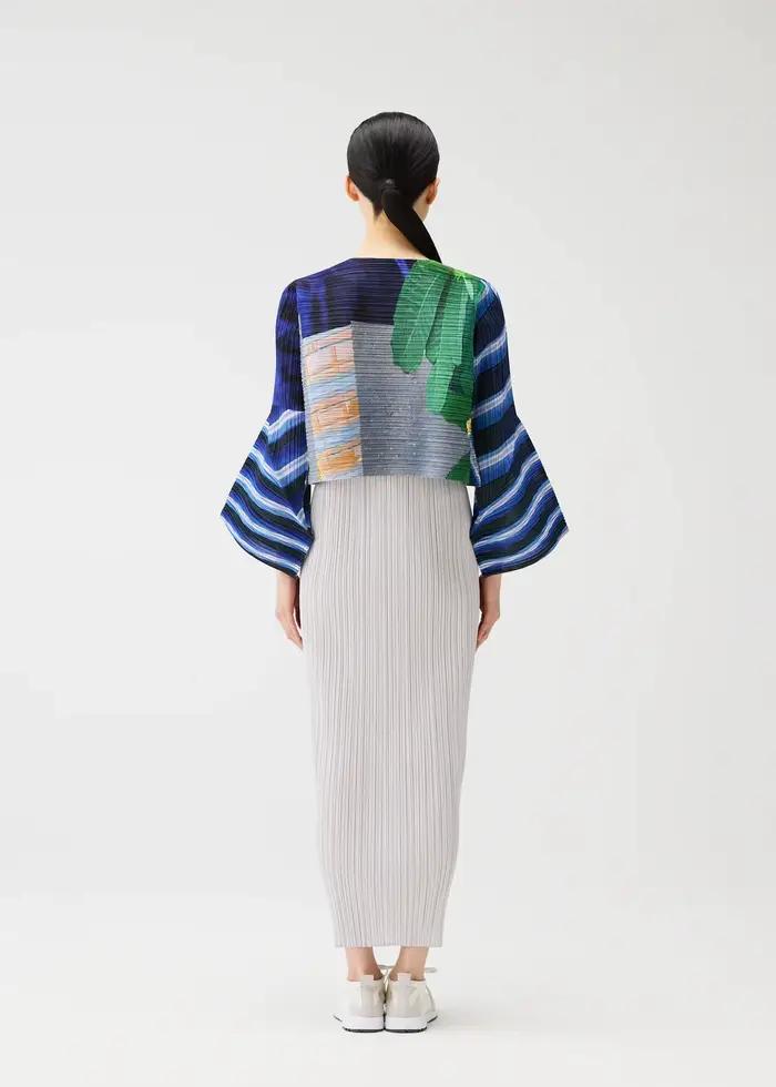 Cardigan plissé imprimé Miyake, chemise à manches évasées boutonnée, hauts