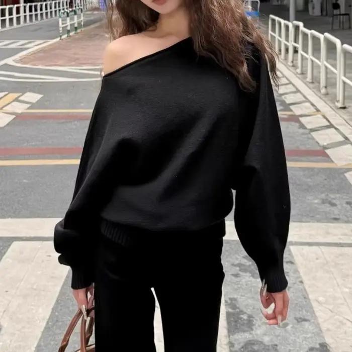 Batwing – Pull tricoté à manches longues pour femme