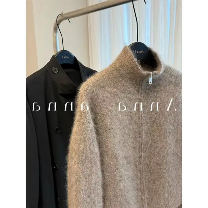 Maillard – veste Cardigan tricotée en Mohair marron avec fermeture éclair pour femme