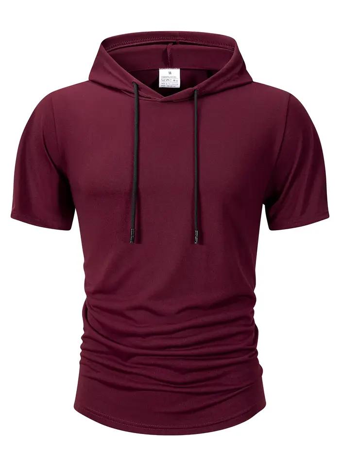 Sweat-shirt à capuche pour hommes, décontracté, manches courtes, ample, couleur unie, léger, Fitness, dessus respirants, été
