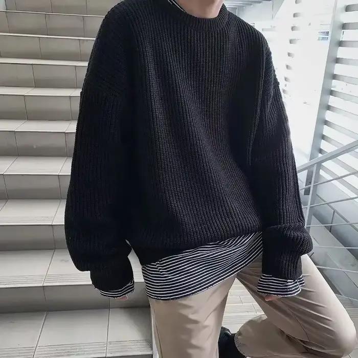 Pull tricoté à col rond pour hommes, pull coréen épais, vêtements d'automne et d'hiver, nouveau, 2025