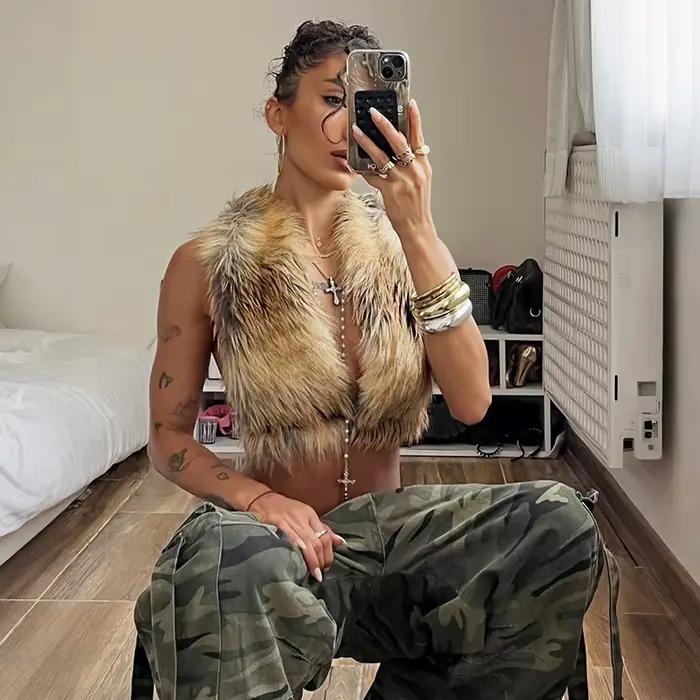 Dégradé moelleux gilet femmes licou dos nu sans manches débardeurs hauts Sexy haut en peluche Hottie Hip-Hop Sweetwear