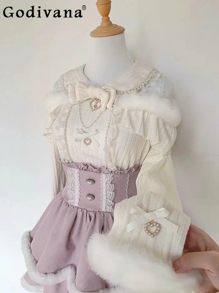 Style japonais Mine série Production de masse chandails dames haut Lolita femmes taille haute jupe à carreaux noire automne et hiver nouveau