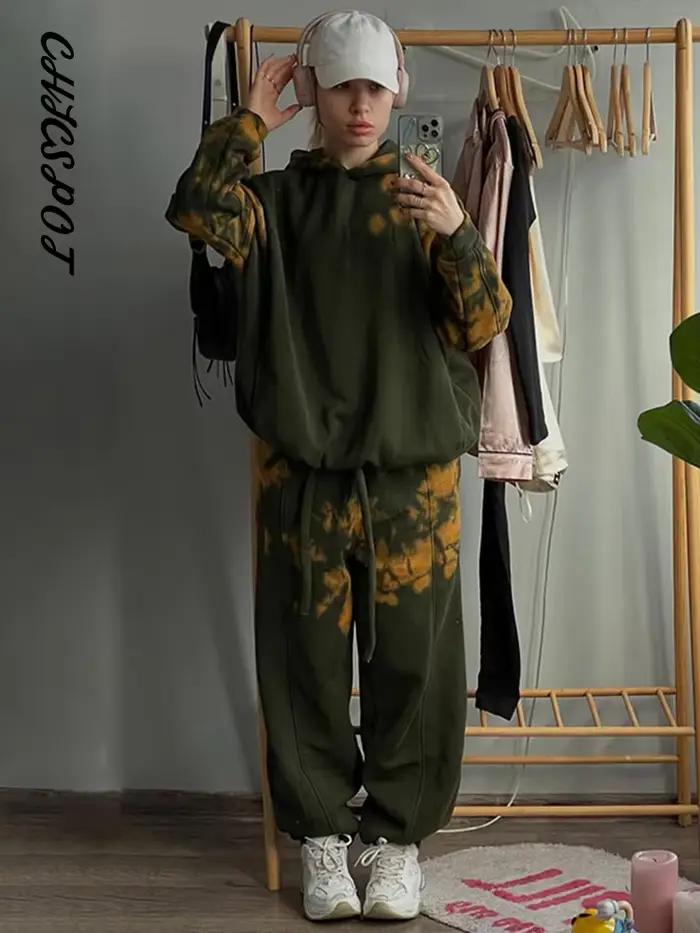 Tie-dye pull à capuche pantalon costumes femmes décontracté à manches longues coupe ample sweats