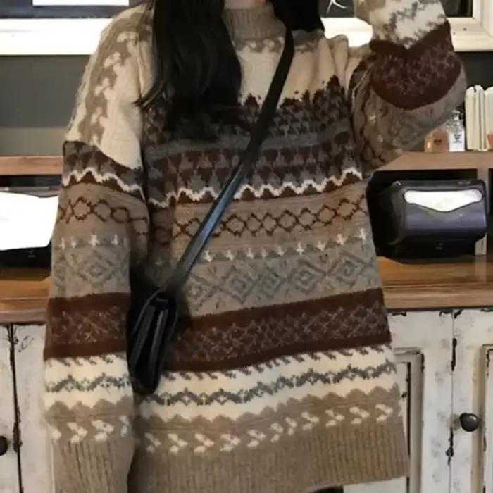 2025 nouveau pull ample Jacquard coréen pour femmes
