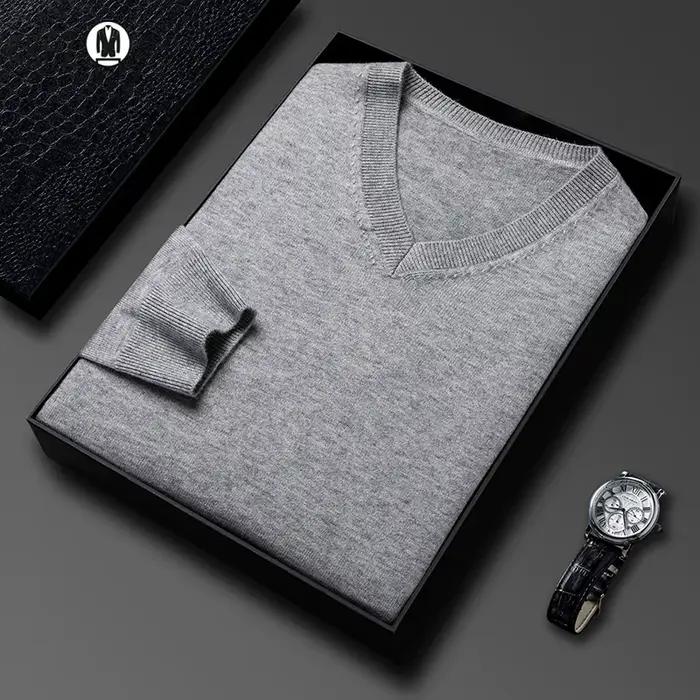 Sweat-shirt basique à col en v pour hommes, couleur unie, chaud, tricoté, surdimensionné, élastique, col rond, pour tenue décontracté, automne