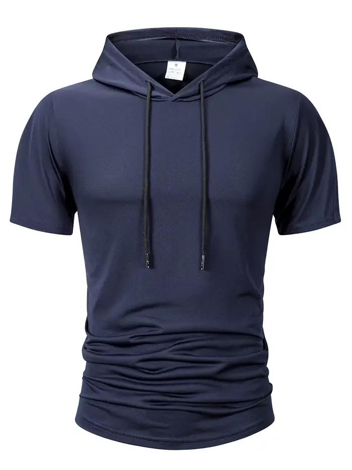Sweat-shirt à capuche pour hommes, décontracté, manches courtes, ample, couleur unie, léger, Fitness, dessus respirants, été