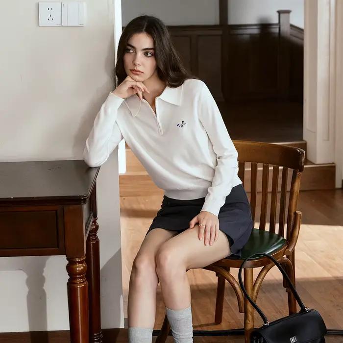 Pull tricoté à col polo OLrain pour femme