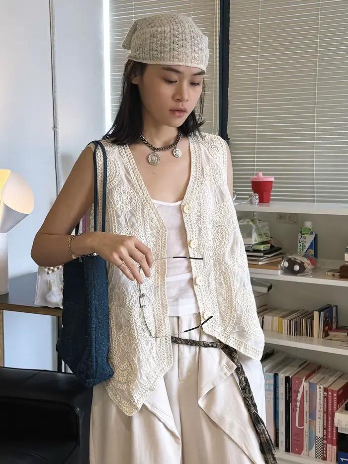 Nouvelle collection été : Gilet brodé style bohème français