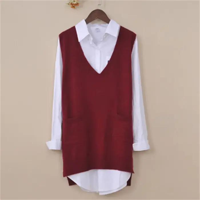 Gilet long tricoté pour femmes, col en V, poches pratiques, coupe ample, décontracté, polyester, printemps/automne, occasions spéciales