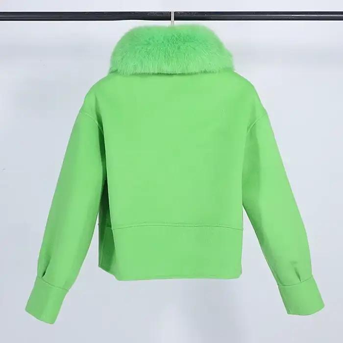 Manteau court décontracté pour femme avec col en fourrure de renard