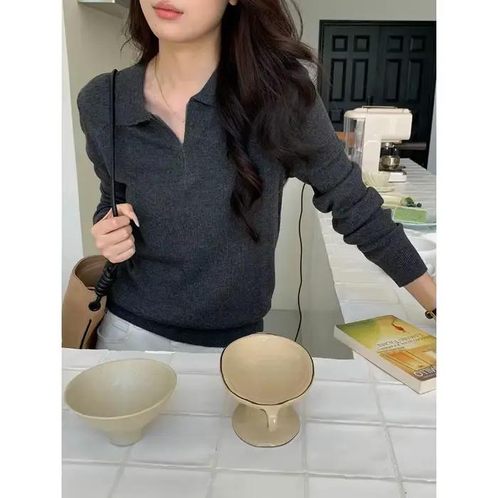2025 Automne Nouveau pull en tricot à col polo et demi-fermeture éclair