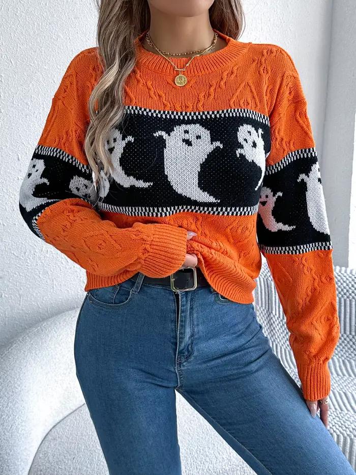 Pull tricoté décontracté à col rond et manches longues pour femme