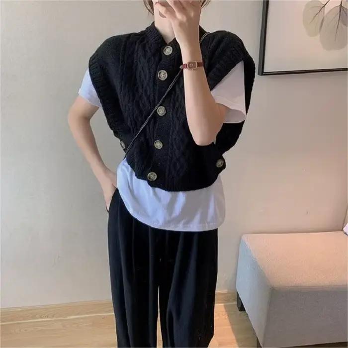 Gilet cardigan tricoté à boutons pour femme 2026